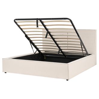Beliani Beliani - Cama Con Somier Beige Negro 160 X 200 Cm Poli&eacute;ster Listones Almacenaje Moissac