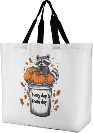 Generic Everyday Is Trash Day Raccoon Reusable Shopping Bags One Shoulder Grocery Tote Bag Waterproof Big Purse for Work Travel
