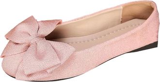 Generic Womens Flat Shoes Bow Casual Pumps Shoes Solid Color Lightweight Fashionable Comfortable Elegant Classic Slip On Ballet Flats Wedding Party Pink