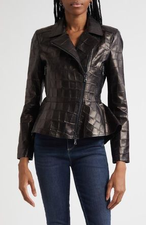 L'agence Lyric Peplum Biker Jacket in Black at Nordstrom, Size Medium