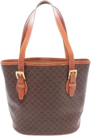 Celine Pre-owned Macadam PVC Coated Canvas Leather Tote Bag - Dames - Vintage Tas - Bruin - ONE Size - Leer - Vintage
