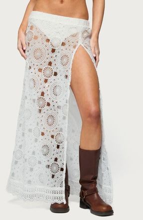 Edikted Milana Sheer Lace Maxi Skirt in White at Nordstrom, Size X-Large