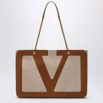 Valentino Garavani Large Viva Superstar Bag In Natural/Spice Canvas