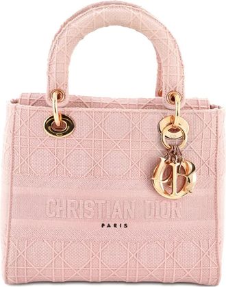 Dior Lady D-Lite Bag Cannage Embroidered Canvas Medium satchel - Roze