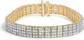 House of Brilliance IGI Certified 14K Yellow Gold Plated Sterling Silver 10.0 Cttw Faint Brown Diamond 4 Row Tennis Bracelet