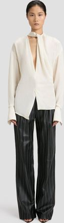 Victoria Beckham Double Pleat Leather Trouser In Black-Ivory 10