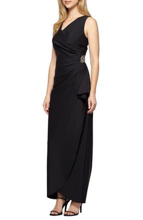 Alex Evenings Embellished Side Drape Column Formal Gown in Black at Nordstrom, Size 10