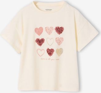 Vertbaudet T-Shirt M&auml;dchen mit Herz-Applikationen und Glitzer-Effekten wollwei&szlig;