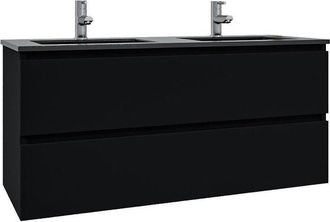 Saniclass Chaci Badkamermeubelset - 120x46x55cm - keramische wastafel zwart - 2 wasbakken - 2 kraangaten - 2 lades - mat zwart