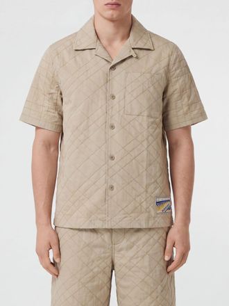 Burberry Camicia a maniche corte in cotone con collo alla cubana e tasca a toppa