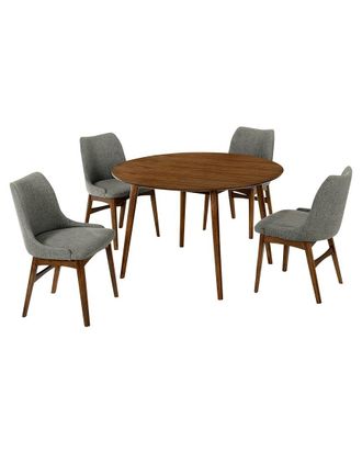 Armen Living Arcadia & Azalea 48In Round Charcoal & Walnut Wood 5Pc Dining Set