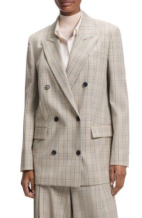 BOSS Jukana Windowpane Plaid Stretch Wool Blazer in Sea Blossom Plaid at Nordstrom, Size 10