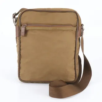 Prada Brown Leather Nylon Messenger Bag Shoulder Bag (Pre-Owned)