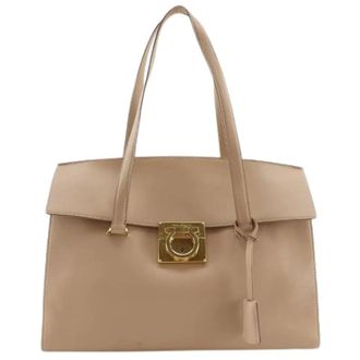 Ferragamo Pre-owned Gancini Calf Tote Bag - Dames - Pre-owned - Beige - Maat: ONE Size Leer