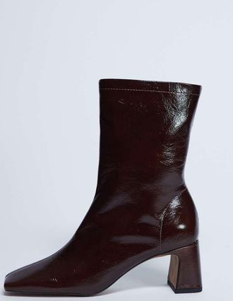 Topshop Sara - Stivali in pelle premium color cioccolato con punta squadrata e tacco svasato-Grigio