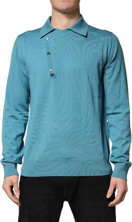 Dolce & Gabbana Teal Wool Collared Polo Pullover Mens Sweater