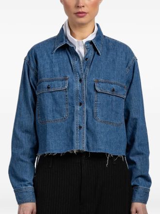 ASKK NY Crosby houndstooth panel cropped shirt - Blu
