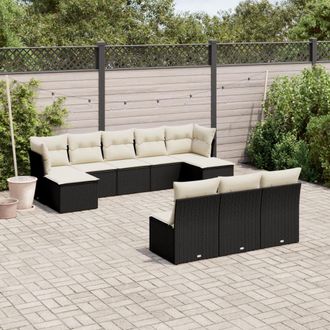 vidaXL Vidaxl - Set De Sof&aacute;s De Jard&iacute;n 10 Pzas Cojines Rat&aacute;n Sint&eacute;tico Negro