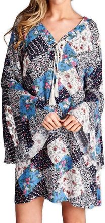 Velzera Floral Patchwork Print Mini Dress In Blue
