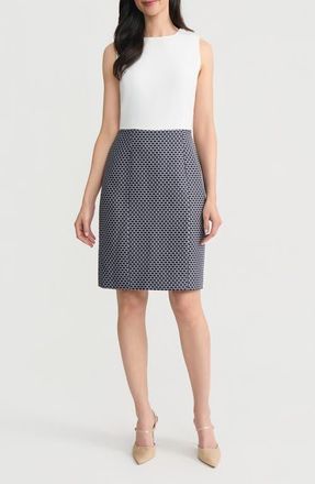 Kasper Princess Sheath Dress in White/Navy Dot at Nordstrom, Size 10