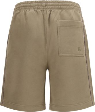 Burberry Mens Cotton Shorts With Check Trims Finch Brown Bermuda