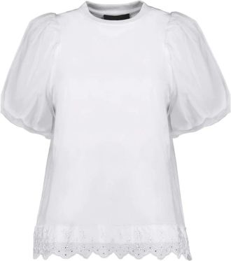 Simone Rocha Blouses, female, White, Size: XS Tulle Overlay Puff Sleeve T-Shirt