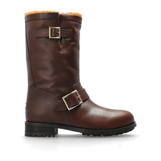 Jimmy Choo London Biker Mid Laarzen - Dames - Schoenen - Bruin - Maat: 37 1/2 EU Leer