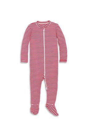 primary Baby Organic Zip Footie In Stripe in Cherry Ivory Mini Stripe at Nordstrom, Size 12-18M