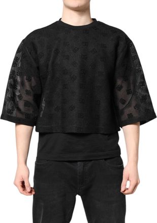 Dolce & Gabbana Mens Black See Through Logo Short Sleeves T-Shirt Cotton Polyester