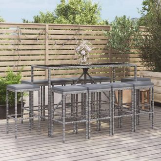 vidaXL Mesa Y Taburetes Altos Jard&iacute;n 11 Piezas Y Cojines Rat&aacute;n Pe Gris Vidaxl
