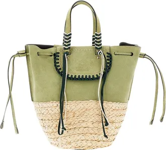 Cuba Lab Woven Raffia and Suede Bucket Bag