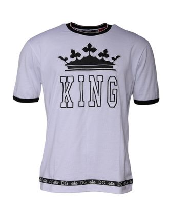 Dolce & Gabbana Mens Crown & Logo-Embroidered T-Shirt White Cotton