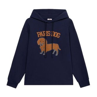 Oltre Hoodies & sweatvesten, Dames, Blauw, XL, Katoen, Sweatshirt met patches en applicaties