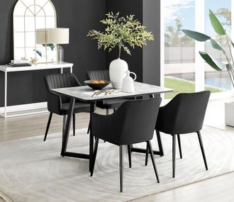 Furniturebox Carson White Marble Effect Dining Table & 4 Calla Black Leg Chairs