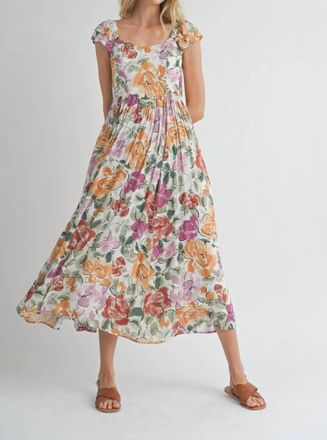 Sadie & Sage Treasures Ruffle Sleeve Midi Dress In Green