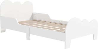 OEM Cama Para Ni&ntilde;os De +3 A&ntilde;os 140x70 Cm Tema De Nubes Estructura De Cama Infantil Con Barandilla Carga 80 Kg Blanco
