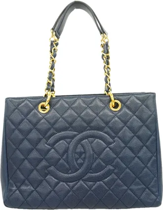 Chanel Navy Grained Calfskin Tote Bag (Pre-Owned)