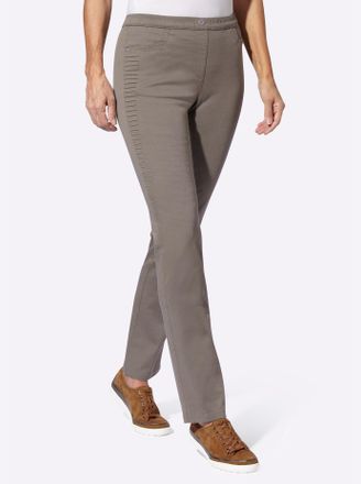 Casual Looks Bequeme Jeans CASUAL LOOKS, Damen, Gr. 19, Kurzgr&ouml;ssen, grau (taupe), 97% Baumwolle, 3% Elasthan, unifarben, lang, Jeans Bequeme Jeans
