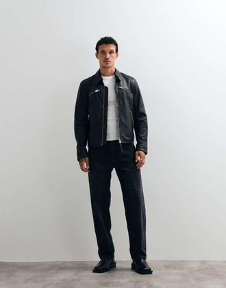 AllSaints Verdi - Giacca in pelle di agnello nera con zip-Nero