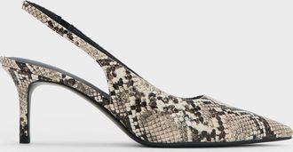 Charles & Keith Kaia Snake-Print Pointed-Toe Slingback Pumps