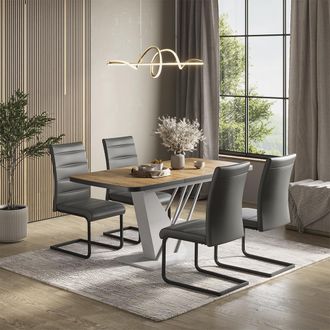 Vicco Set De Mesa De Comedor Fenaro, Roble Dorado/blanco, 120 X 80 Cm Con 4 Sillas De Comedor, Gris, Vicco