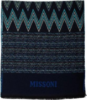Missoni Sjaal met patroon - Heren - Wintersjaals - Blauw - ONE Size - Wol - Accessoires