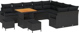 vidaXL Vidaxl - Garden Sofa Set with Cushion 12 pcs Black 80 x 80 x 71 cm