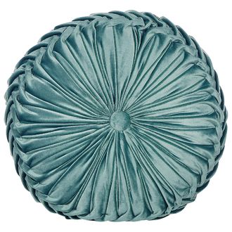 Beliani Coj&iacute;n De Terciopelo Verde Azulado 40 Cm Pliegues Accesorio Minimalista Udala
