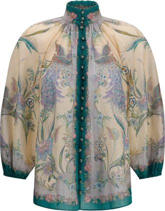 Zimmermann Womens Shirt Indra Cream Silk-Blend Scarf Floral Cotton Jacket