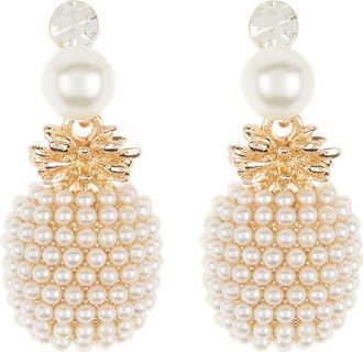 Eye Candy Los Angeles Pineapple Crystal & Imitation Pearl Drop Earrings in Gold at Nordstrom Rack