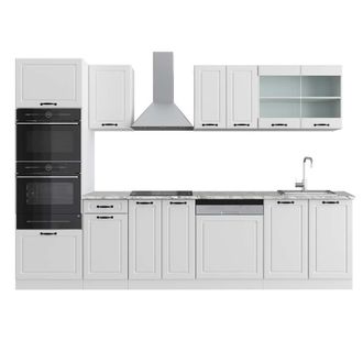 Vicco Mueble De Cocina R-line, Casa De Campo Blanca/blanca, 300 Cm Con Armario Alto, Et M&aacute;rmol