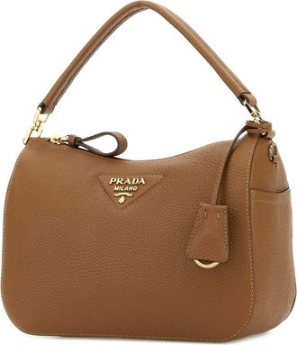 Prada Womens Textured Calf Leather Shoulder Bag Brown