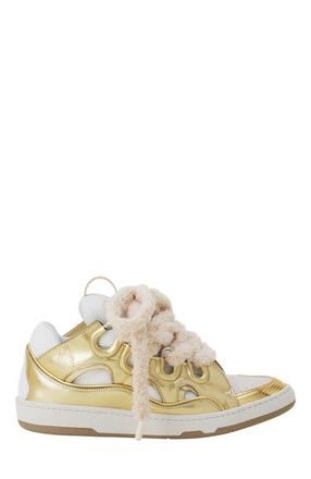 Lanvin Curb Metallic Leather Sneakers With Mesh Laces in Gold at Nordstrom, Size 43N Eu