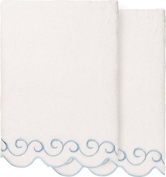 Linum Home Textiles 100% Turkish Cotton Simplicity Scallop 2Pc Embellished Bath Towel Set